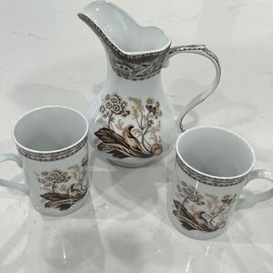 ANTIQUE REFLECTIONS by J. Godinger 7 .5" pitcher and pair of mugs